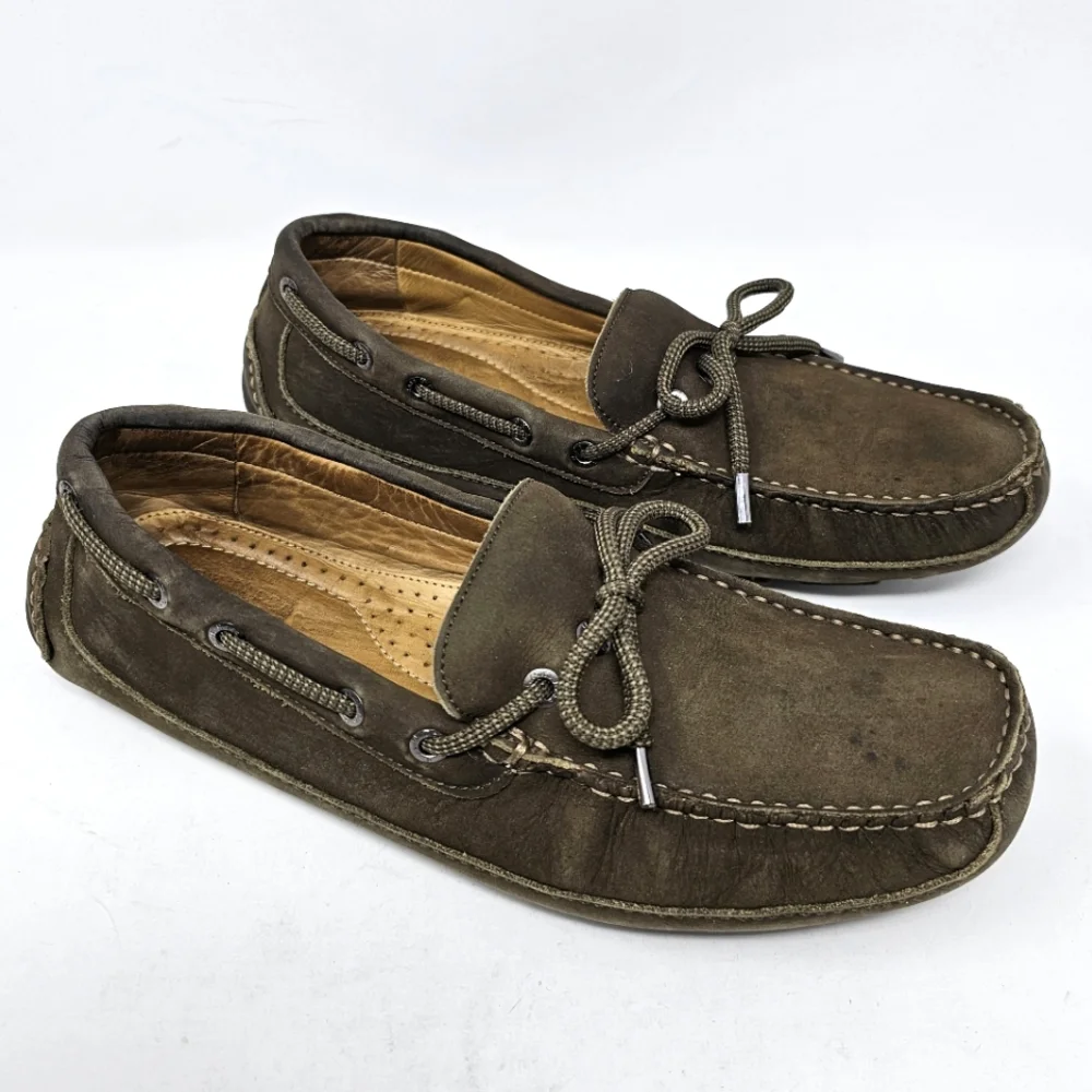 Bass Tuscany Mens Leather Driving Loafers Size 9 Dark Brown Olive‎ Nice Traction